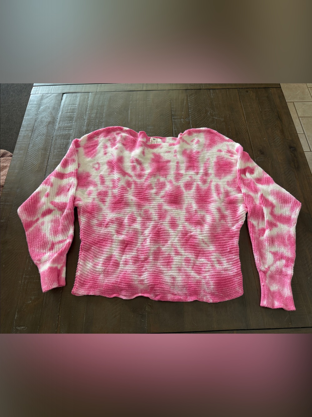 bp Pink and White Tie-Dye Scoop Neck Knit Sweater